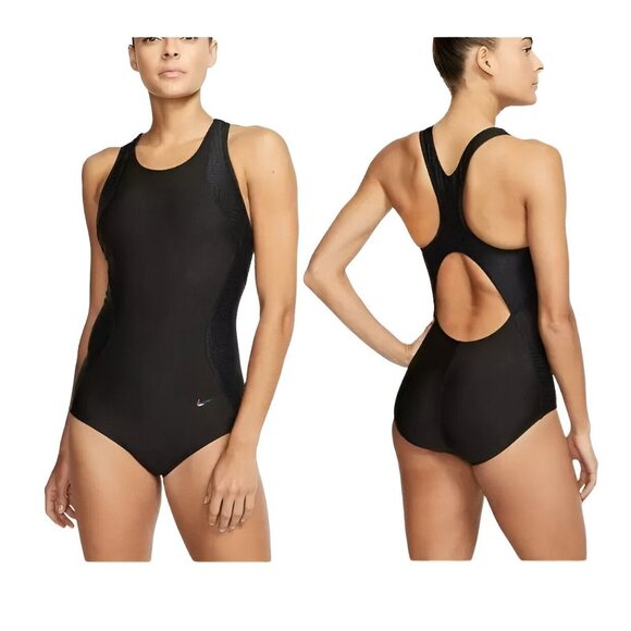⭐Nike Women's Swimsuit Sz XL HydraLock Sculpt Mesh Racerback 1-Piece Black NEW - Picture 1 of 8